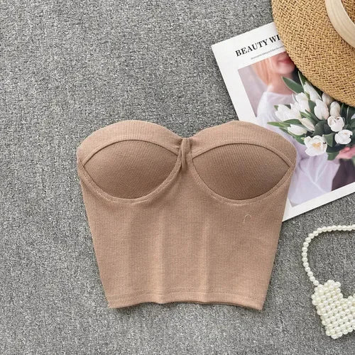 Damen Bustier-Top mit Rippenstruktur und Push-Up-Effekt