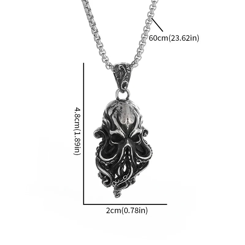 Gothic Halskette mit Totenkopf und Oktopus Motiv Schwarz