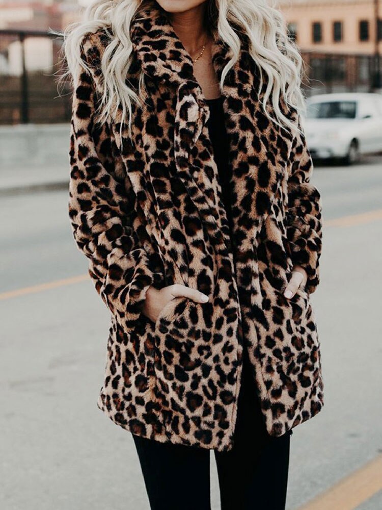 Leopardenjacke Faux Fell Beige Winterjacke Damen