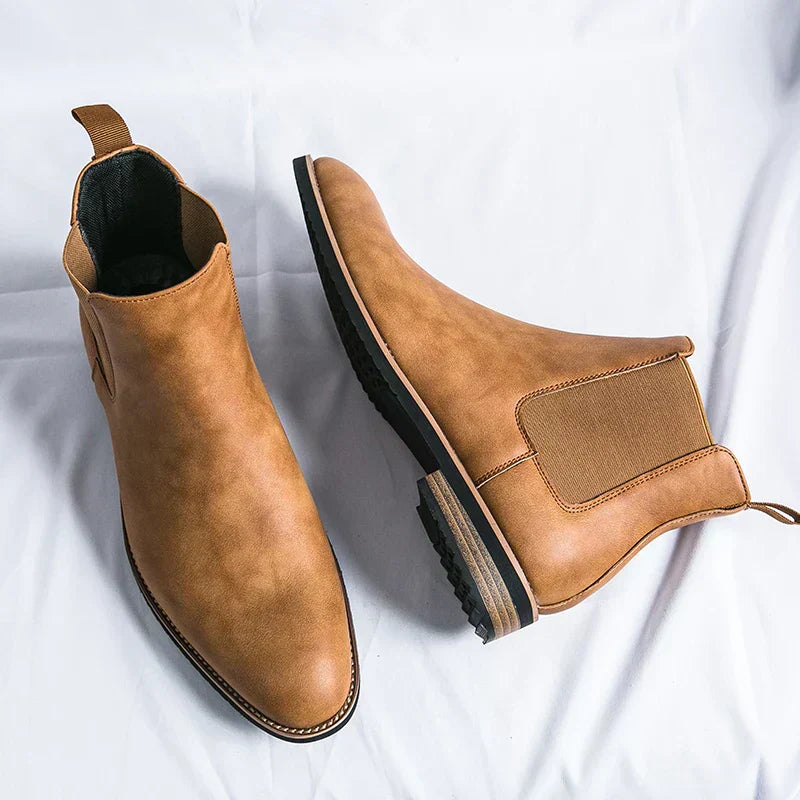 Leder Chelsea Stiefel Damen Schnürlos Schwarz