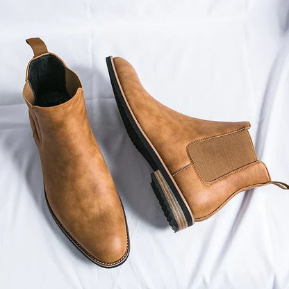 Leder Chelsea Stiefel Damen Schnürlos Schwarz