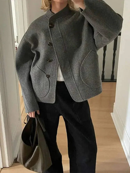 Große Wolljacke Oversized Asymmetrisch Damenjacke