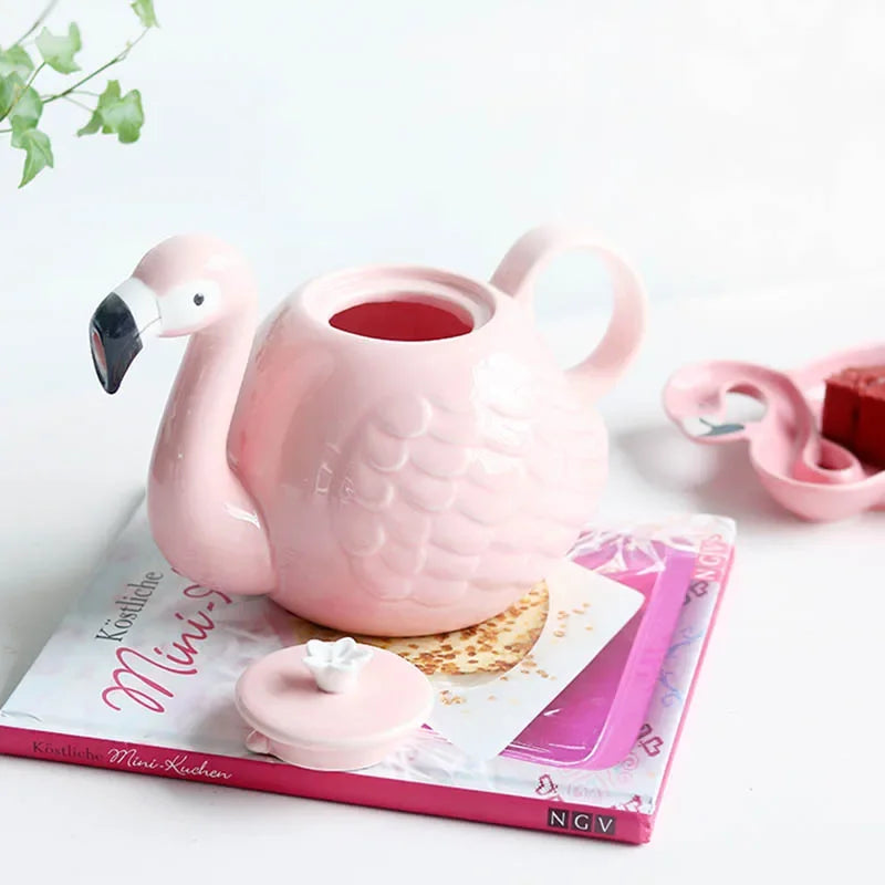 Keramik Teeset Rosa Flamingo Dekoratif Modern