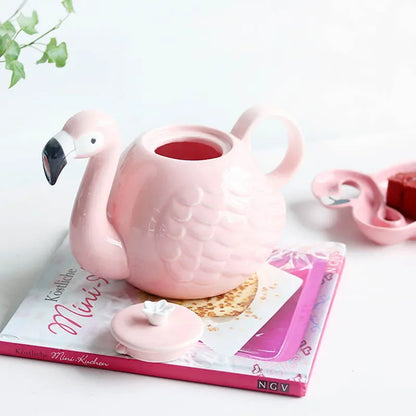 Keramik Teeset Rosa Flamingo Dekoratif Modern