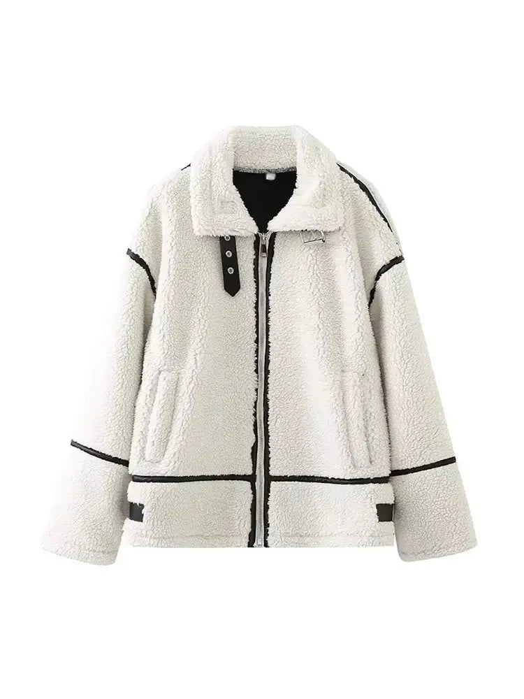 Dominique | Lässige Jacke mit Pelzkragen und Farbblockierung Zendoo.de