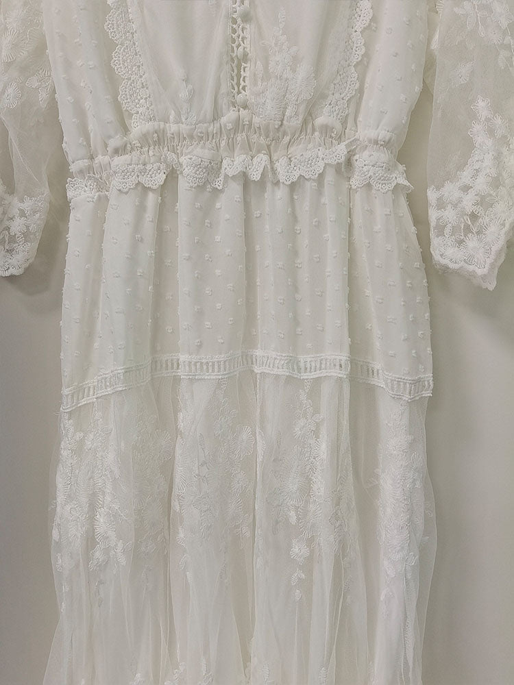 Spitzen Maxikleid Halbtransparent Cross Durchsichtig