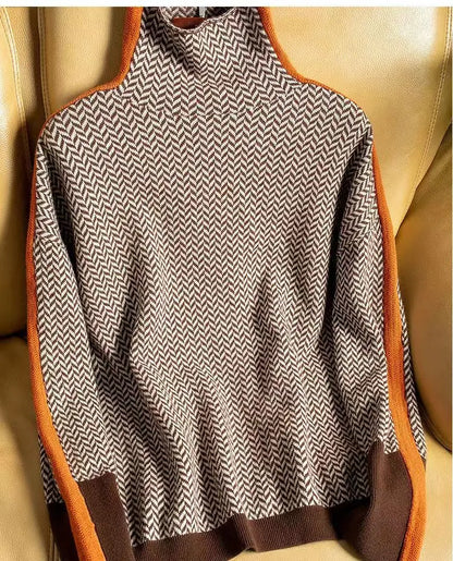 Damen Rollkragenpullover Fischgrat Luxus Warm - BerlinGlamour