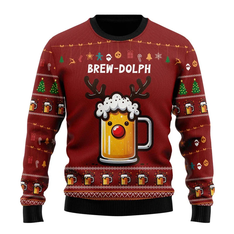 Herren Weihnachtspullover Lustig Bier Motiv