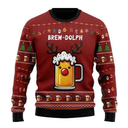 Herren Weihnachtspullover Lustig Bier Motiv