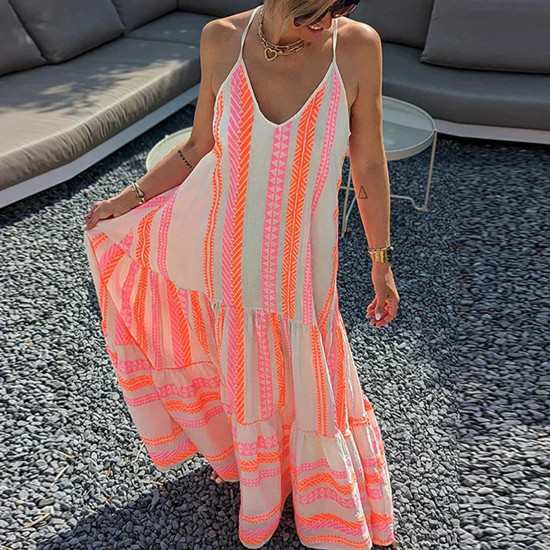 Elegantes Sommerkleid Ärmellos Rüschen Oberteil