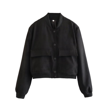 Damen Kurzjacke Modern mit Taschen und Cropped Schnitt