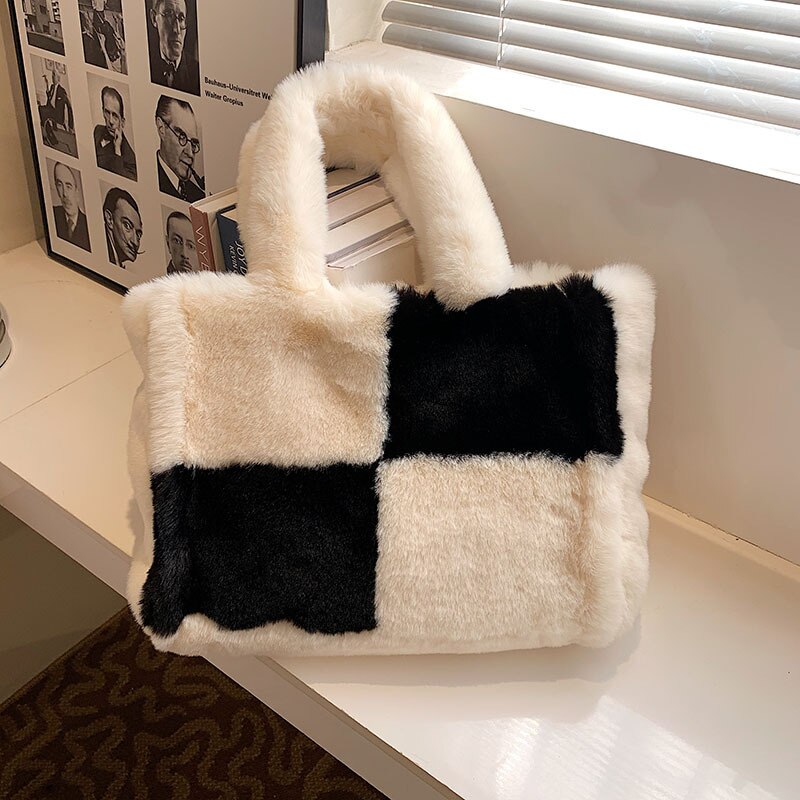 Weiche Plüsch Handtasche Damen Winterlich Elegant
