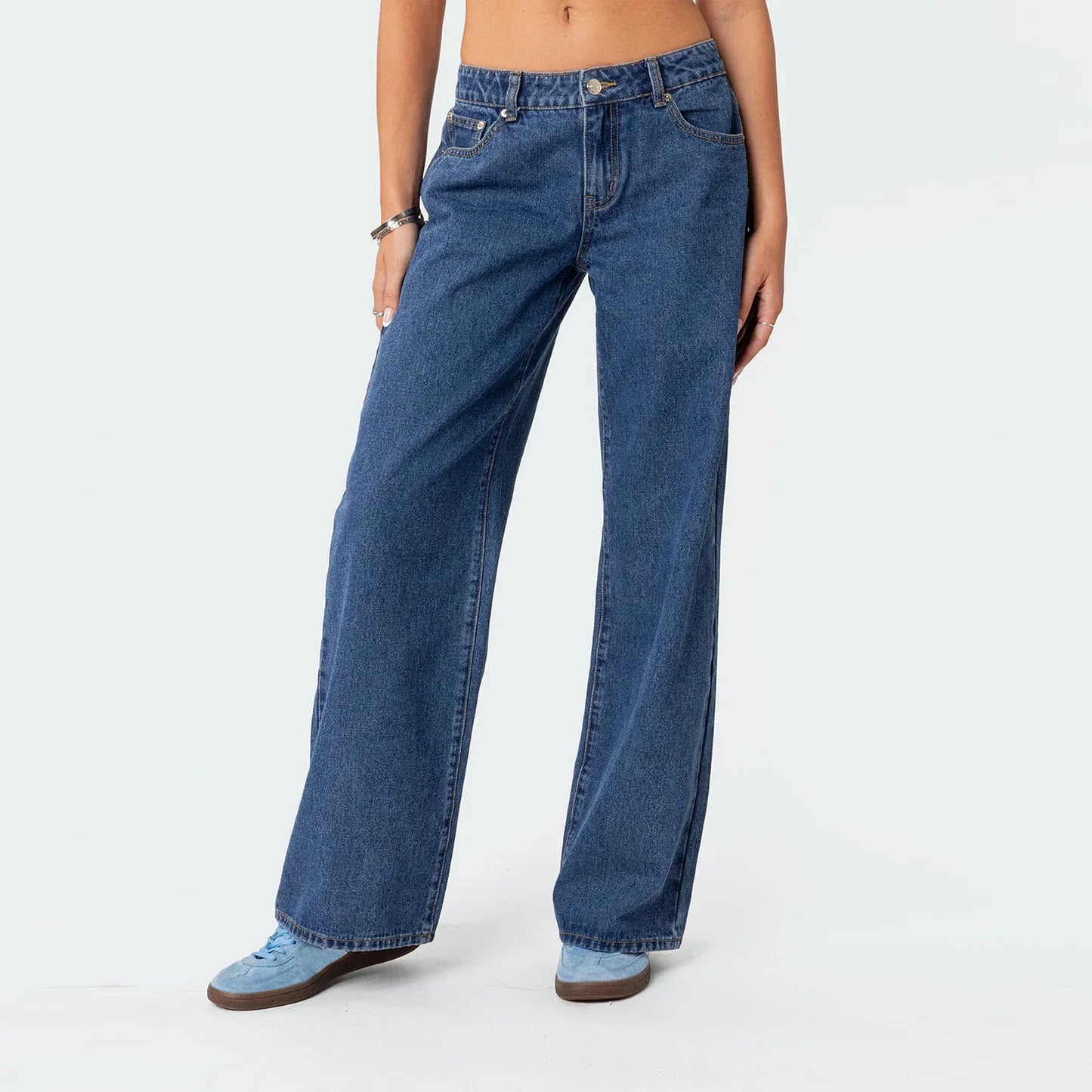 Damen Jeans Weitbein Vintage Dunkelwash