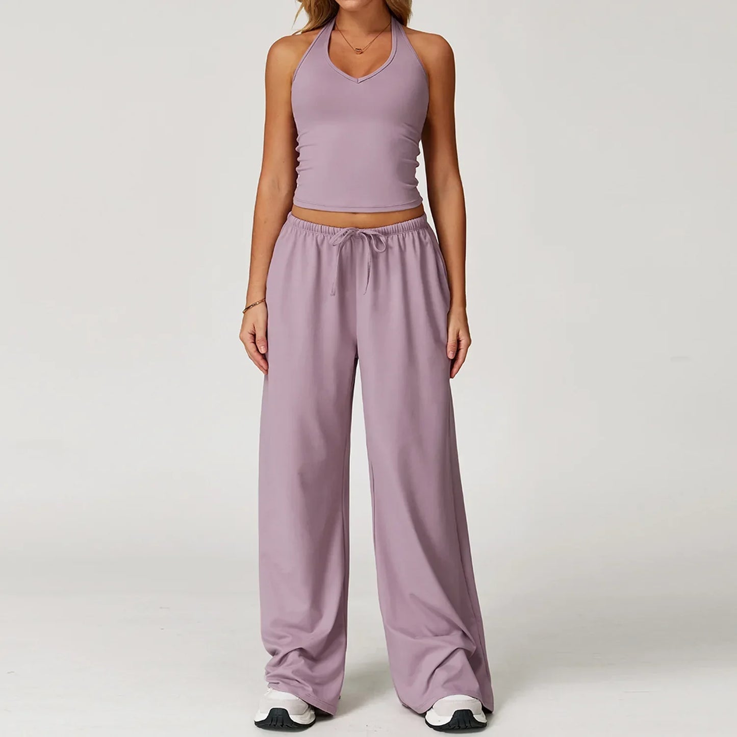 Damen Lounge Set Halter Top Crop Oberteil Bequem
