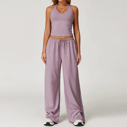 Damen Lounge Set Halter Top Crop Oberteil Bequem
