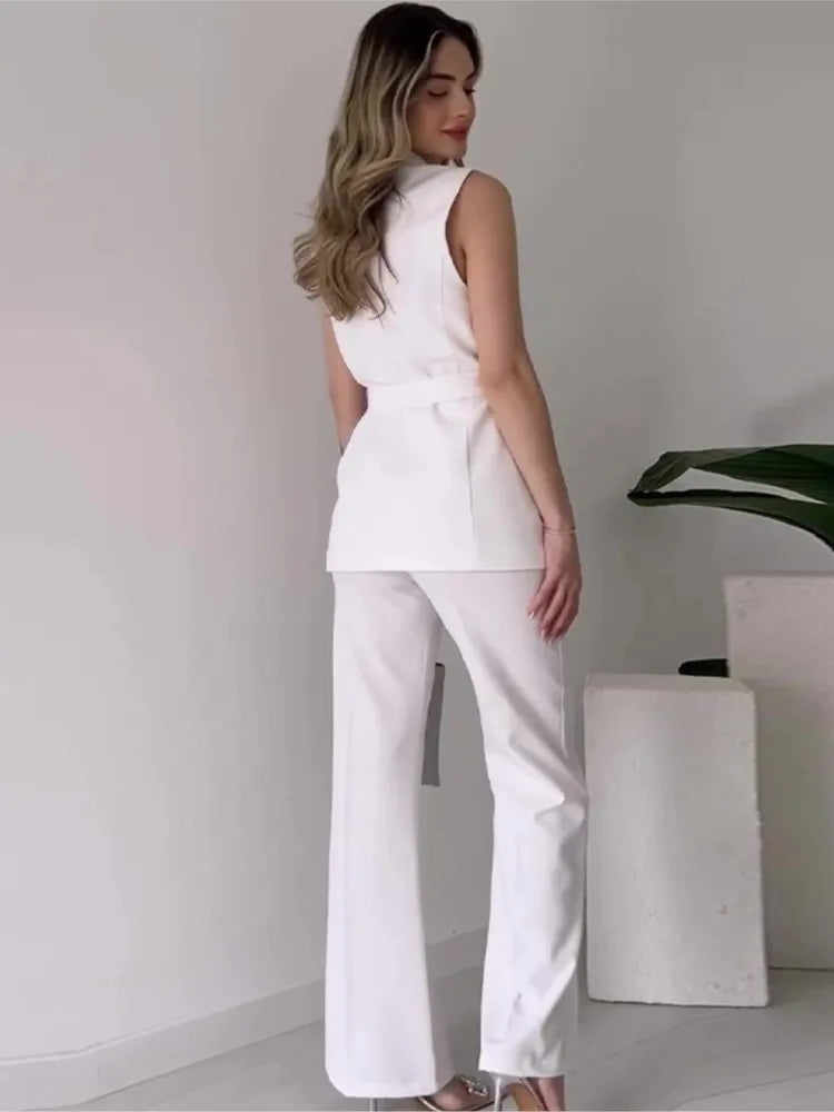 Ärmelloser Blazer Anzug Damen Taillierte Passform Wickelblazer Modern