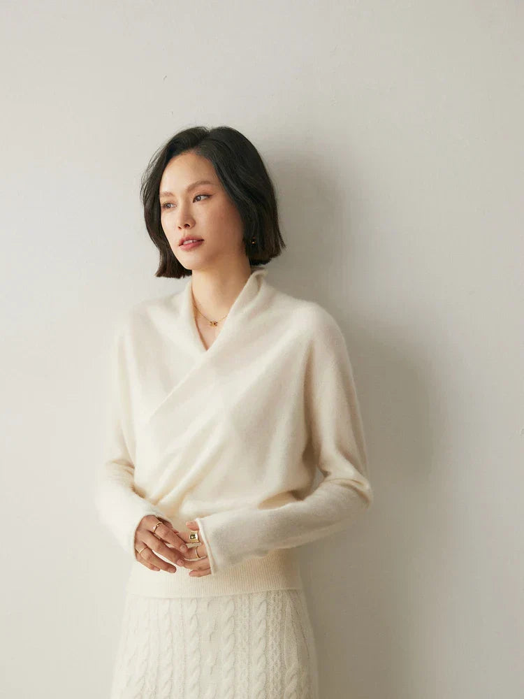 Damen Wickelpullover Elegantes Überkreuzdesign Modern