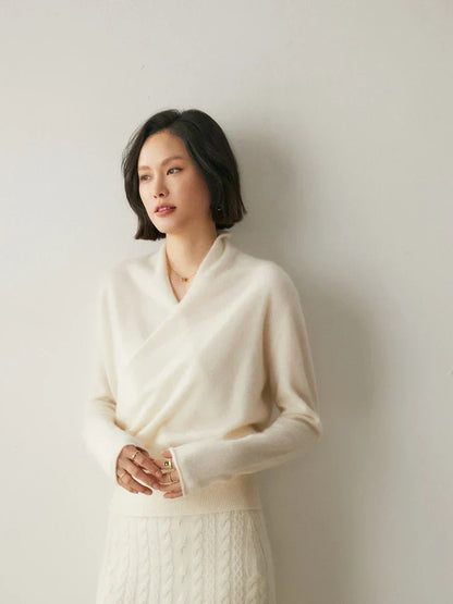 Damen Wickelpullover Elegantes Überkreuzdesign Modern