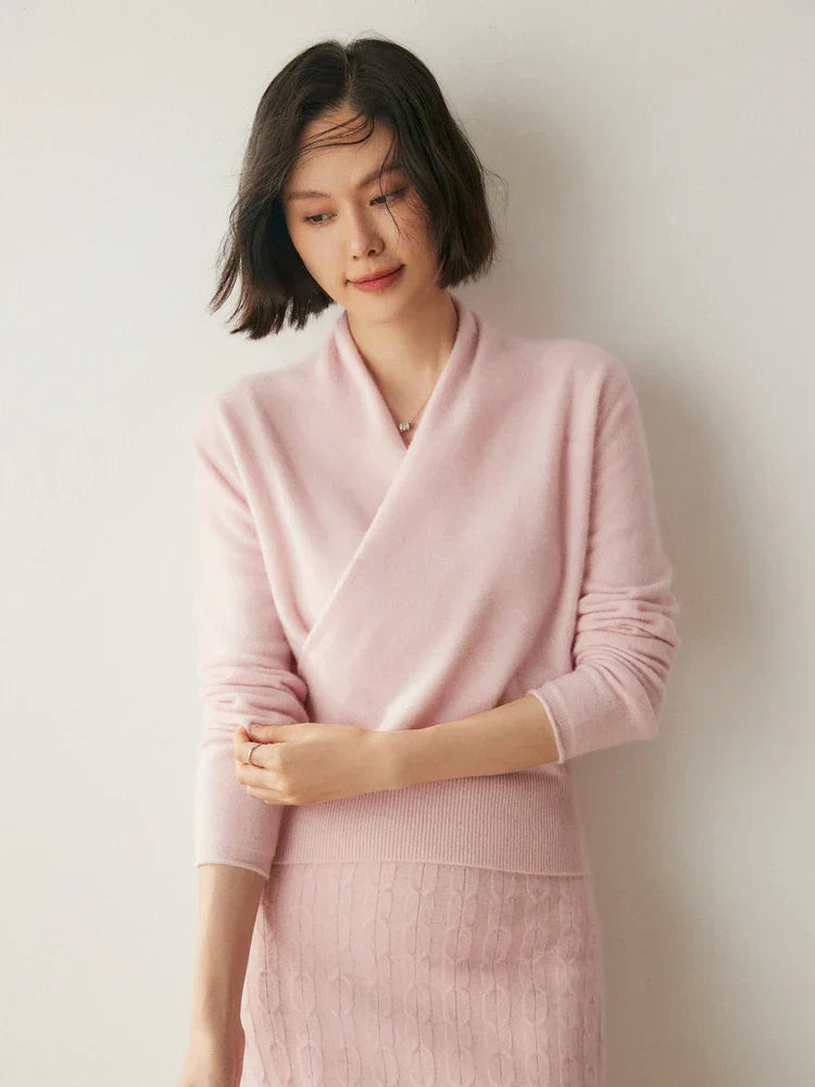 Damen Wickelpullover Elegantes Überkreuzdesign Modern