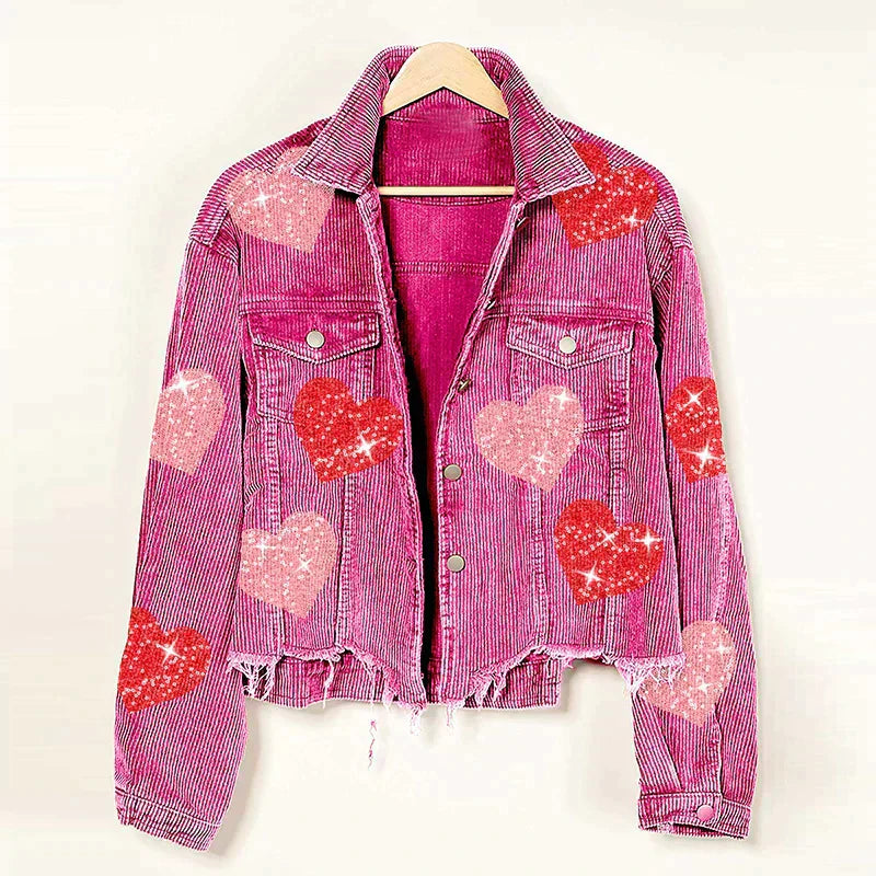 Avelena Bomberjacke aus Cord mit Paillettenherz
