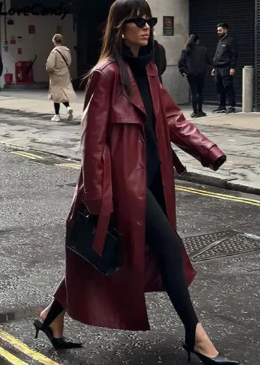 Lange Damenjacke Retro Stil Gürtel - BerlinGlamour