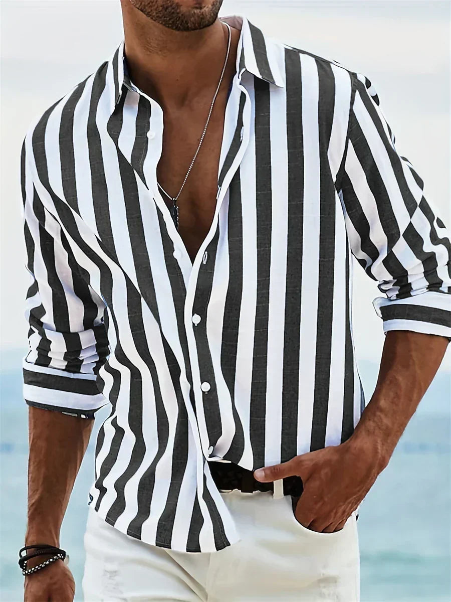 Herren Sommer-Shirt Gestreift Leicht Relaxt