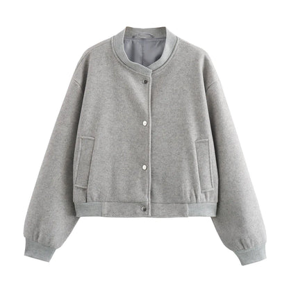 Damen Bomberjacke mit Knöpfen, Cropped, Lange Ärmel von Lurestis