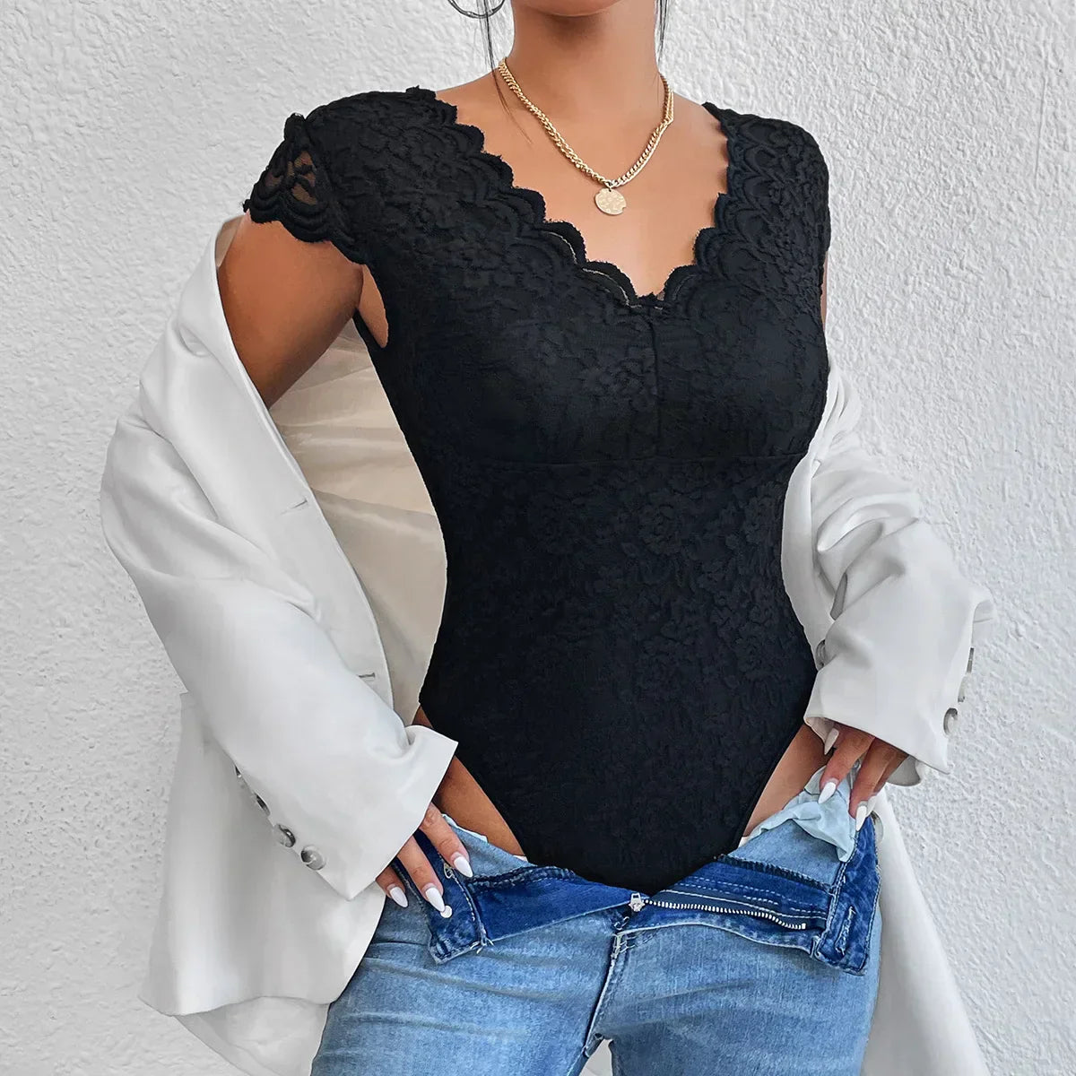 Weiblicher Body mit Langarm Elegant