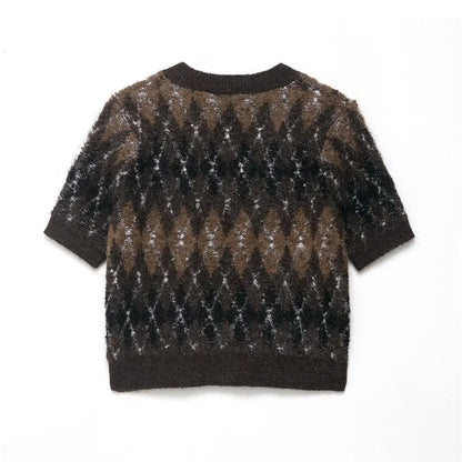 Strickjacke Damen Kurz Argyle Muster Knopf