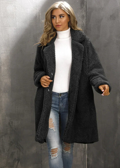 Teddy Mantel Weich Warm Oversized Offen