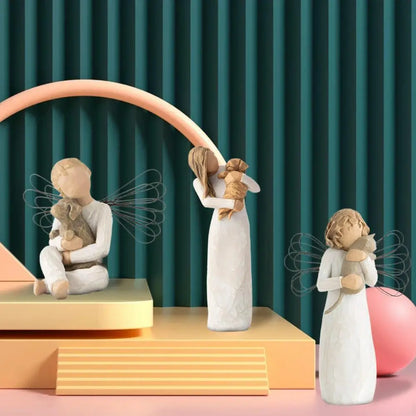 Kunstharz Skulptur Familienfigur Engel Umarmung