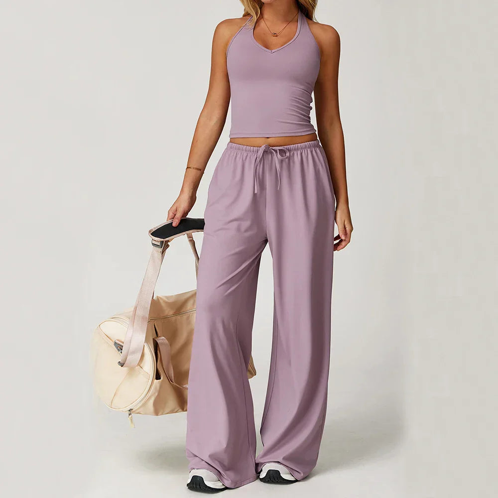 Damen Lounge Set Halter Top Crop Oberteil Bequem