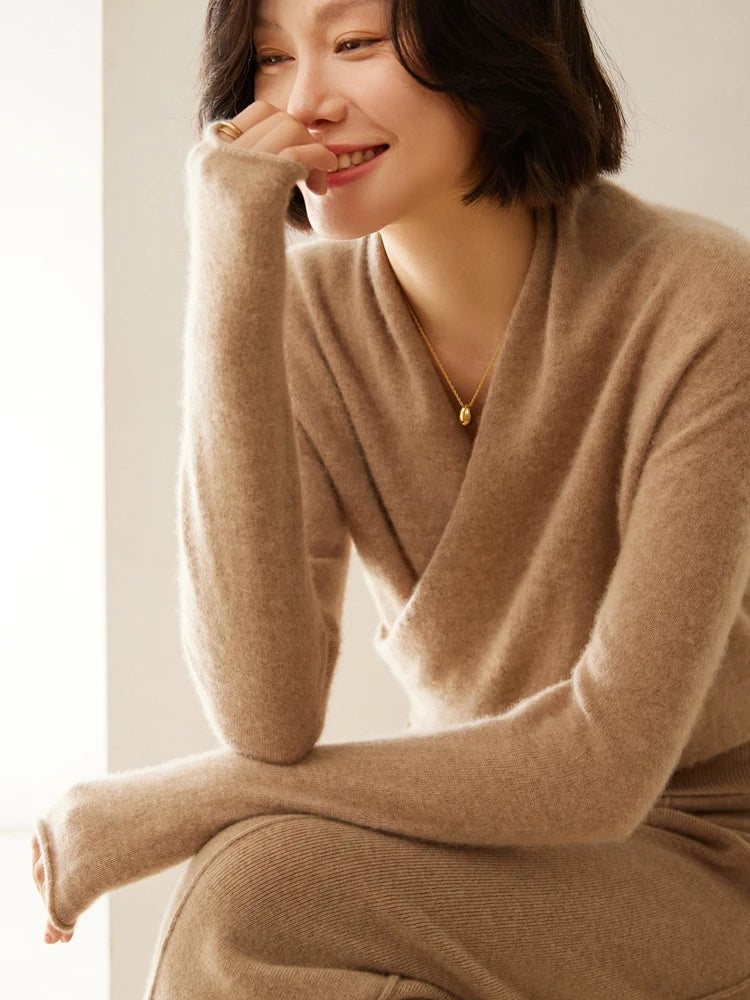 Damen Wickelpullover Elegantes Überkreuzdesign Modern