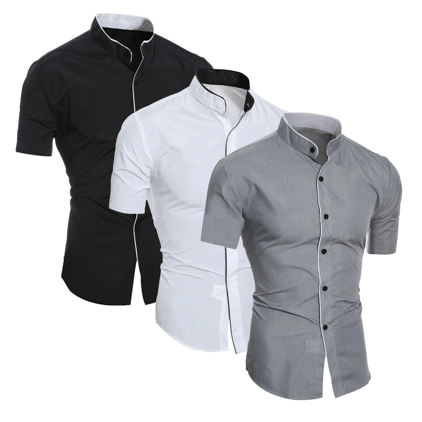Business Hemd Slim Fit Kurzarm Stehkragen Modern - BerlinGlamour