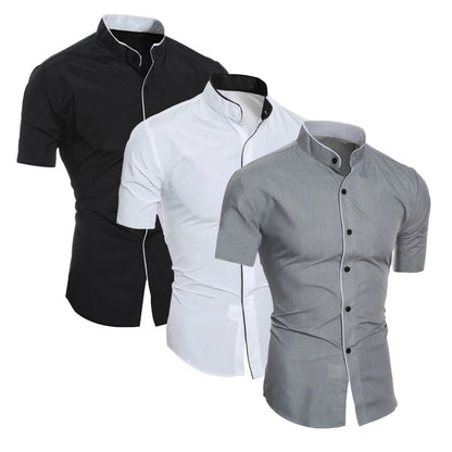 Business Hemd Slim Fit Kurzarm Stehkragen Modern - BerlinGlamour