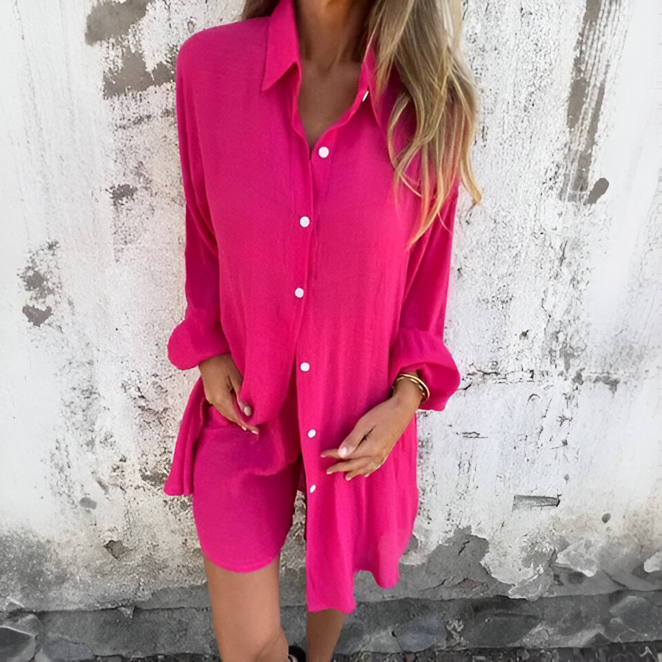 Damen Leinen-Set Zweiteilig Sommer Kurz