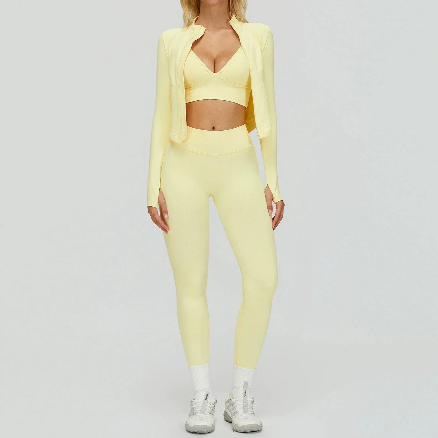 Sport Outfit Set Damen 3-teilig Leggings BH Jacke
