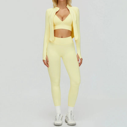 Sport Outfit Set Damen 3-teilig Leggings BH Jacke