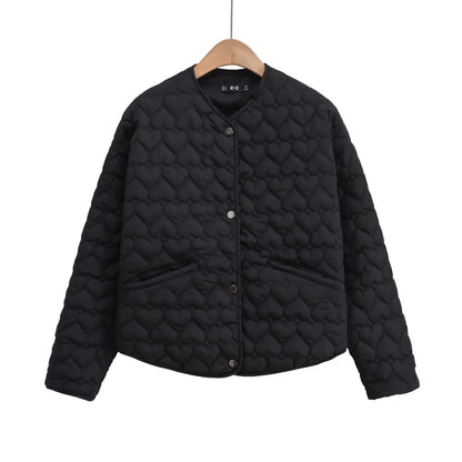Damen Steppjacke Herzen Muster Leicht Puffer Jacke