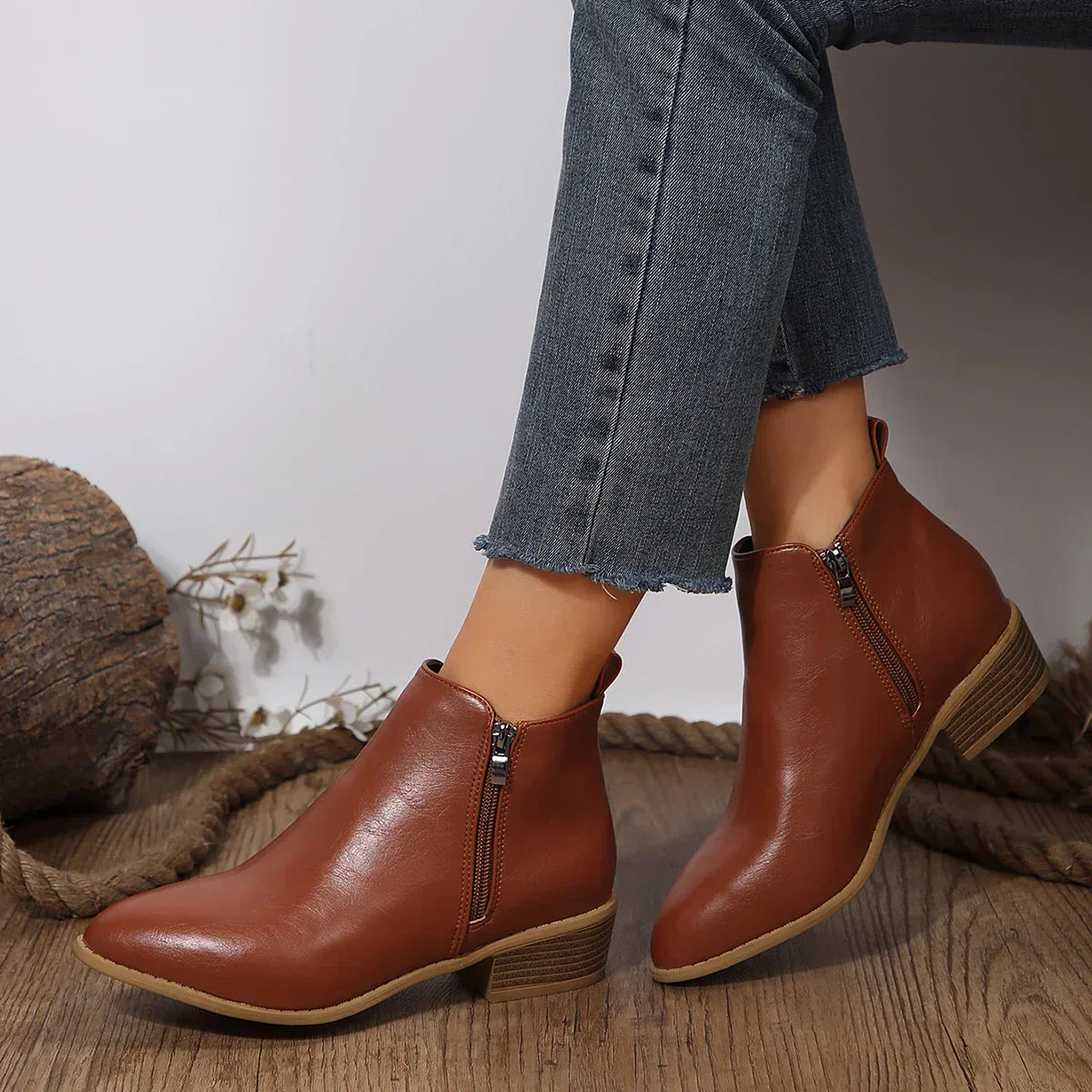Damen Ankle Boots Lässig Frühling Mit Reißverschluss