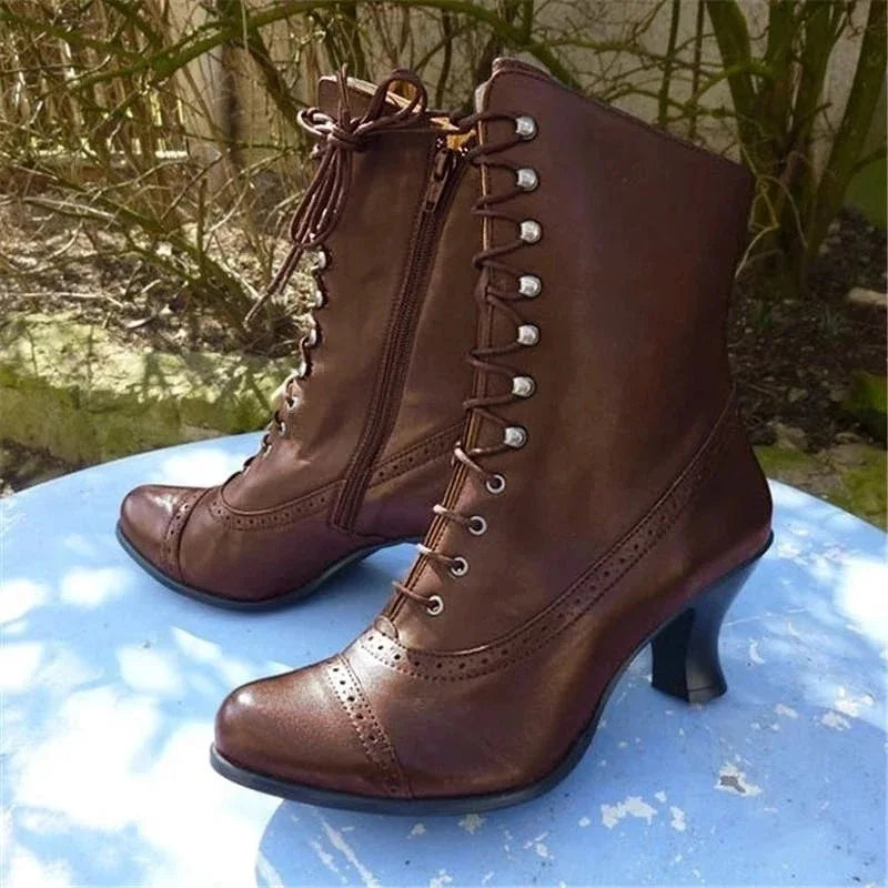 Stiefel Damen Schnürstiefel Viktorianisch Hochabsatz