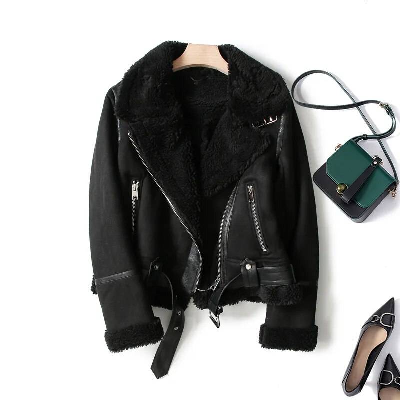 Lederjacke Bikerstyle Schwarz Damen