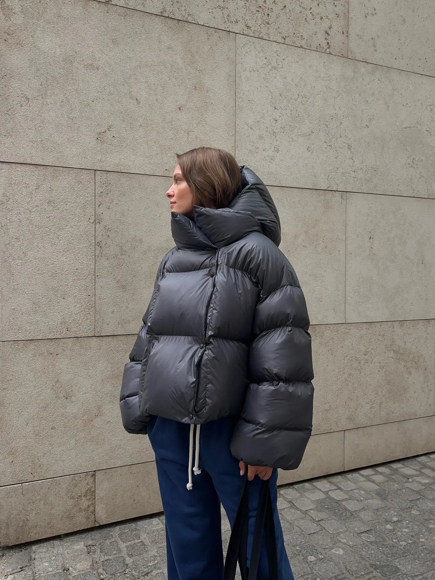 Modische Steppjacke Anthrazit Damenjacke Warm