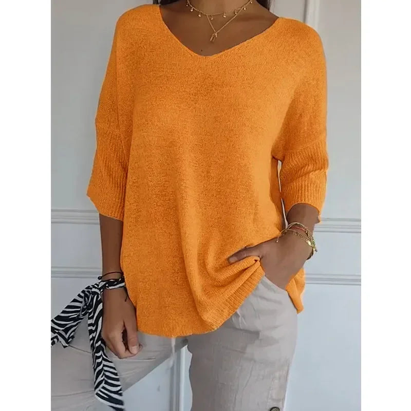 Weicher Strickpullover Fein Gestrickt Damen
