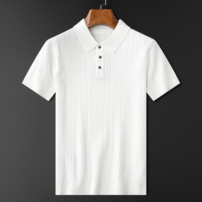 Herren Polo Shirt Diamant Muster Elegant Slim Fit - BerlinGlamour