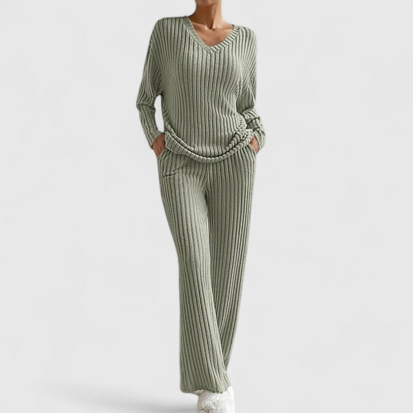 Damen Lounge-Set Rippstrick Bequem Weite Hose