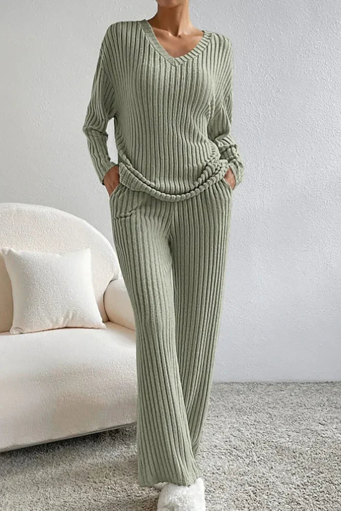 Damen Loungewear Set Zwei-Teilig Rippstrick Bequem