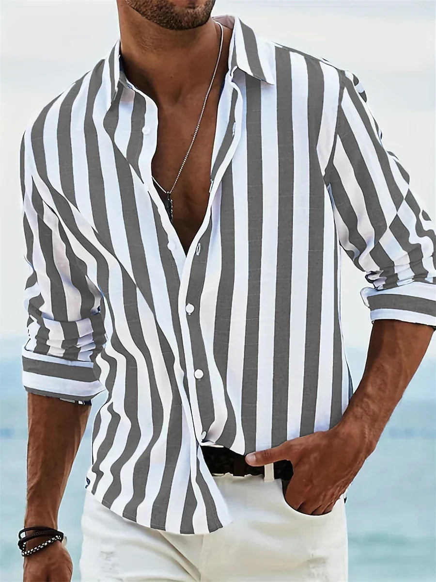 Herren Hemd Streifen Button Down Casual