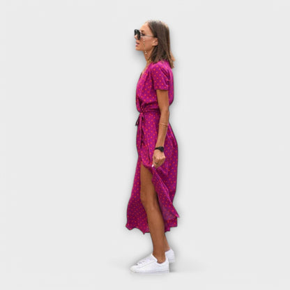 Damen Langkleid V-Ausschnitt Gürtel Lässig Elegant