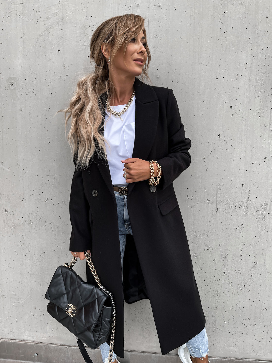 Klassische Doppelreihen Jacke Wolle Warm Elegant